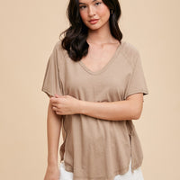Linen Blend Scoop Neck Tee