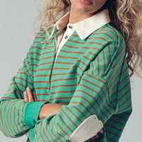 Striped Polo Long Sleeve Top