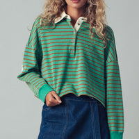 Striped Polo Long Sleeve Top