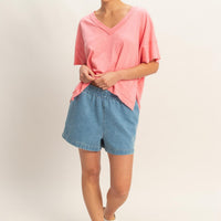 Oversized V-Neck Short Sleeve Top