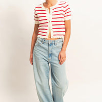 Striped Short Sleeve Cardigan