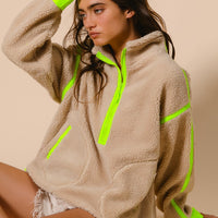 Contrast Half Zip Sherpa Jacket