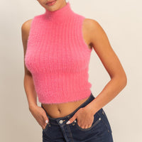Fuzzy Knit High Neck Top