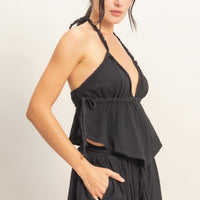 Textured Halter Tie Twist Top