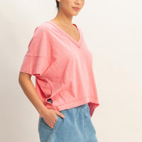 Oversized V-Neck Short Sleeve Top