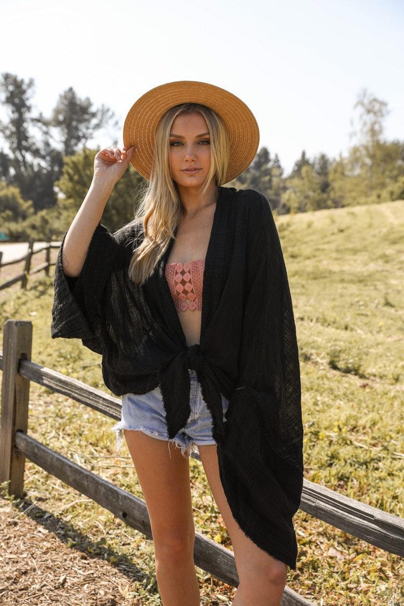 Flounce Sleeve Kimono Wrap