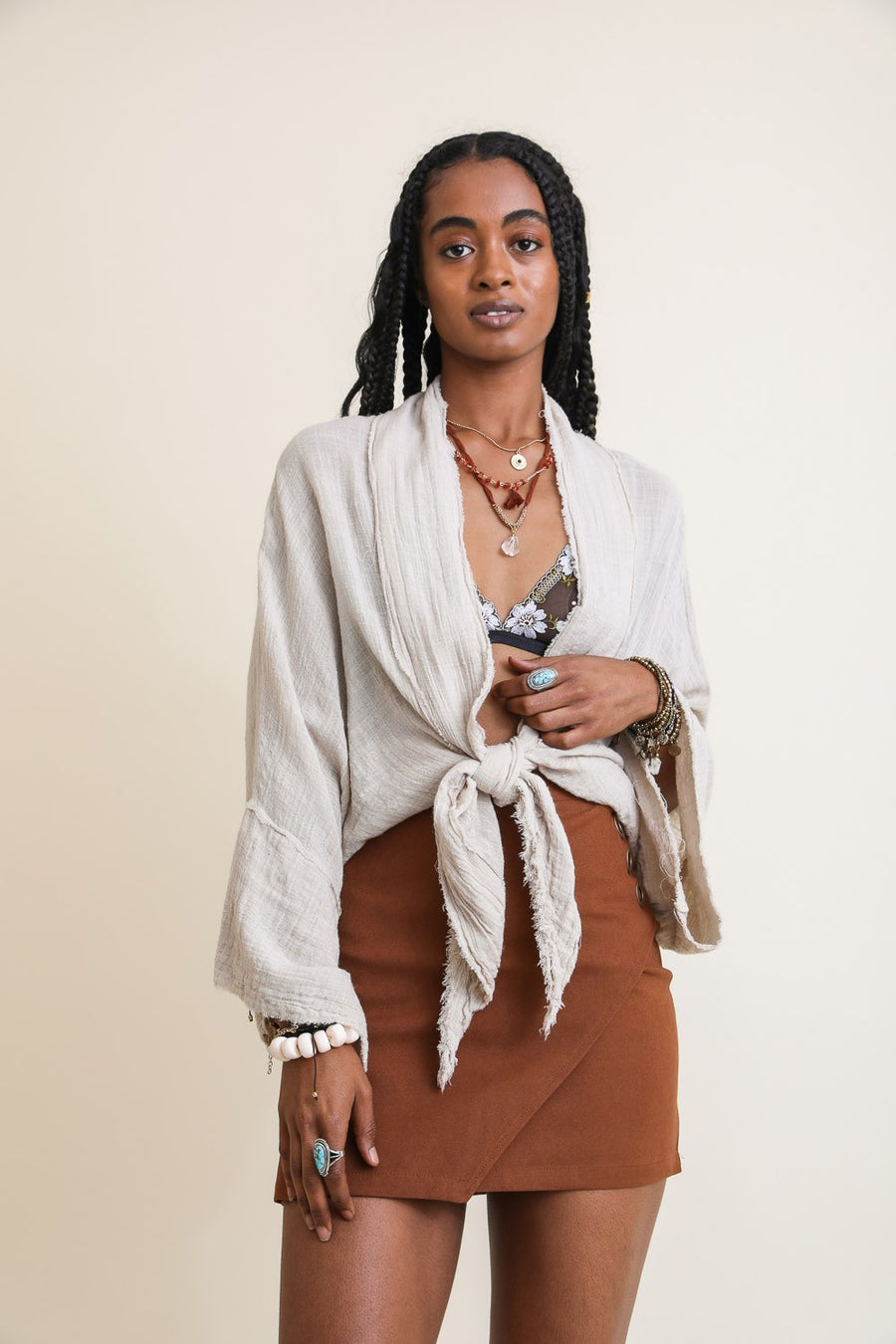 Flounce Sleeve Kimono Wrap