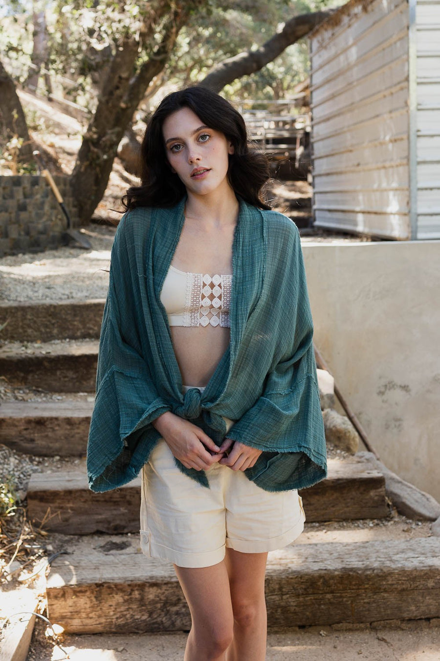 Flounce Sleeve Kimono Wrap