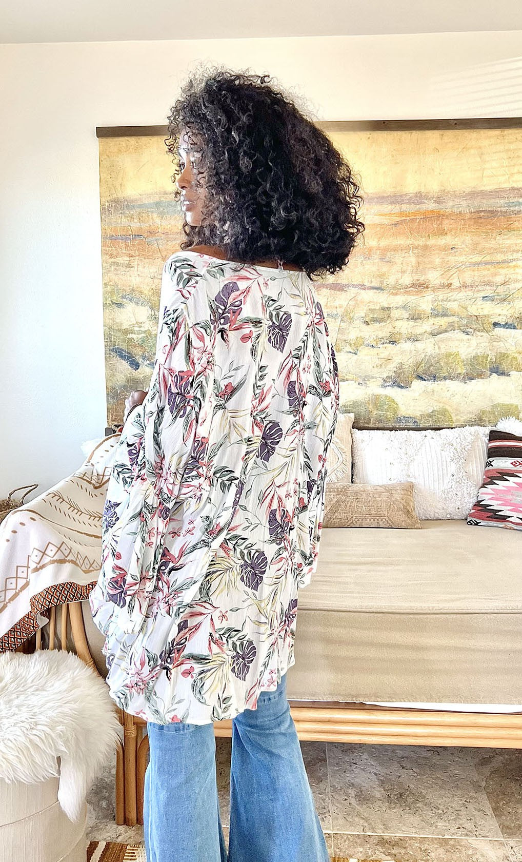 Tropical Drape Sleeve Kimono