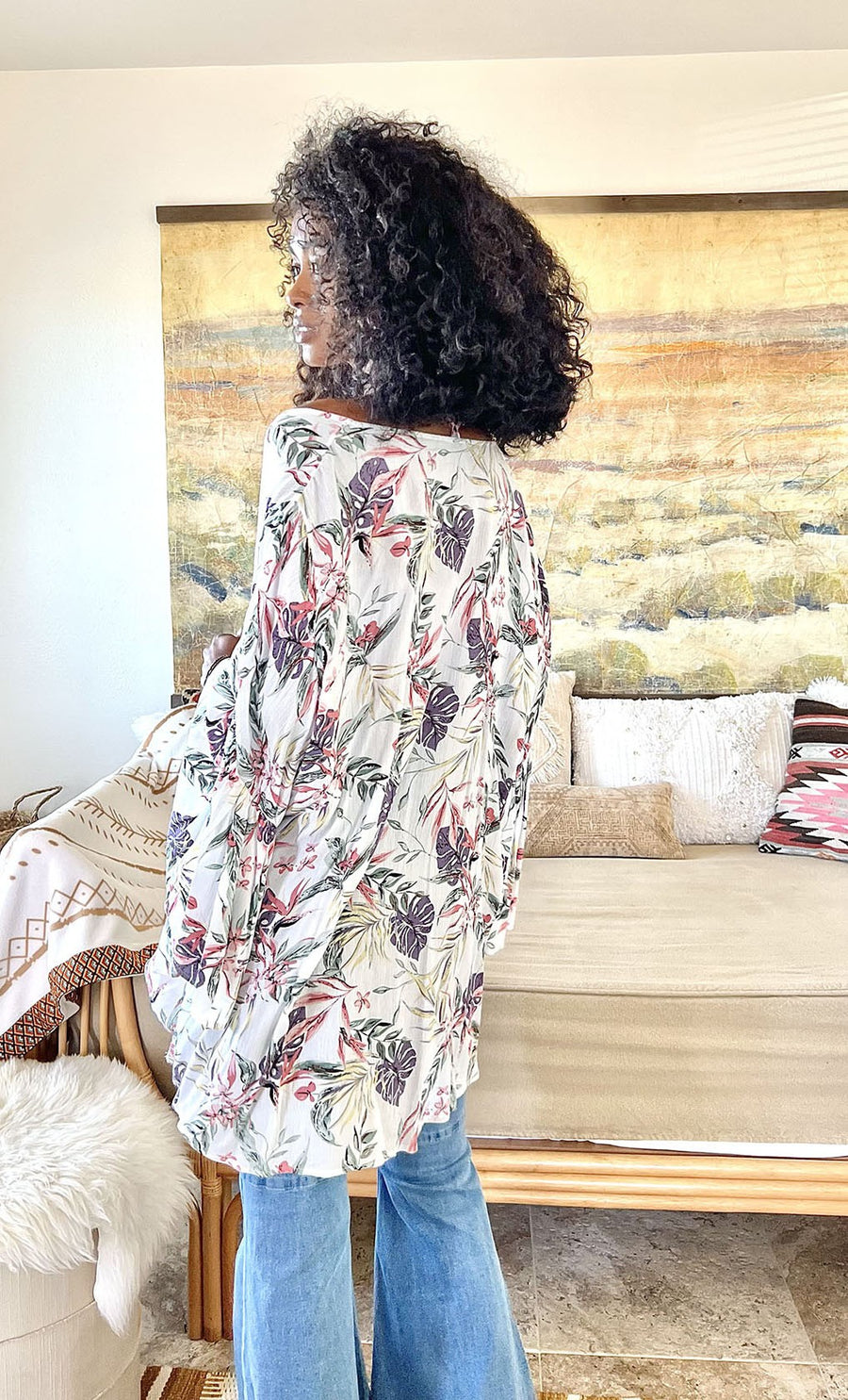 Tropical Drape Sleeve Kimono
