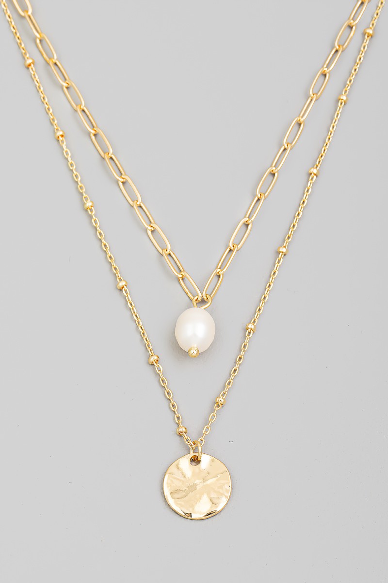 Layered Pearl Charm Necklace