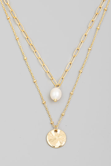 Layered Pearl Charm Necklace