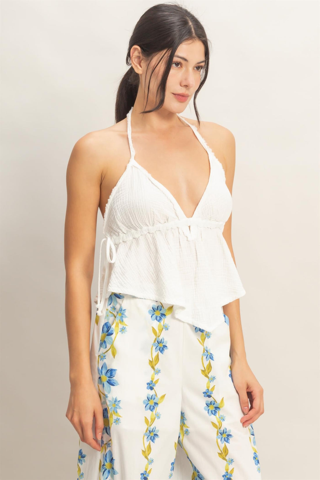 Textured Halter Tie Twist Top