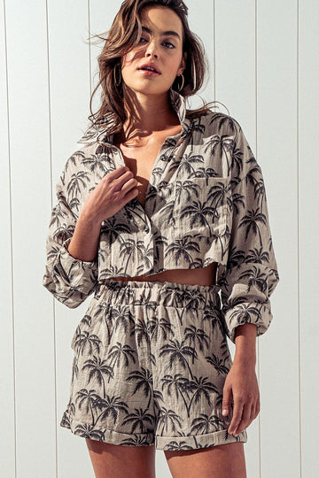 Palm Print Button Down