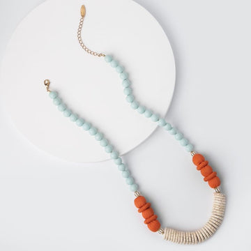 Blue & Orange Beaded Necklace