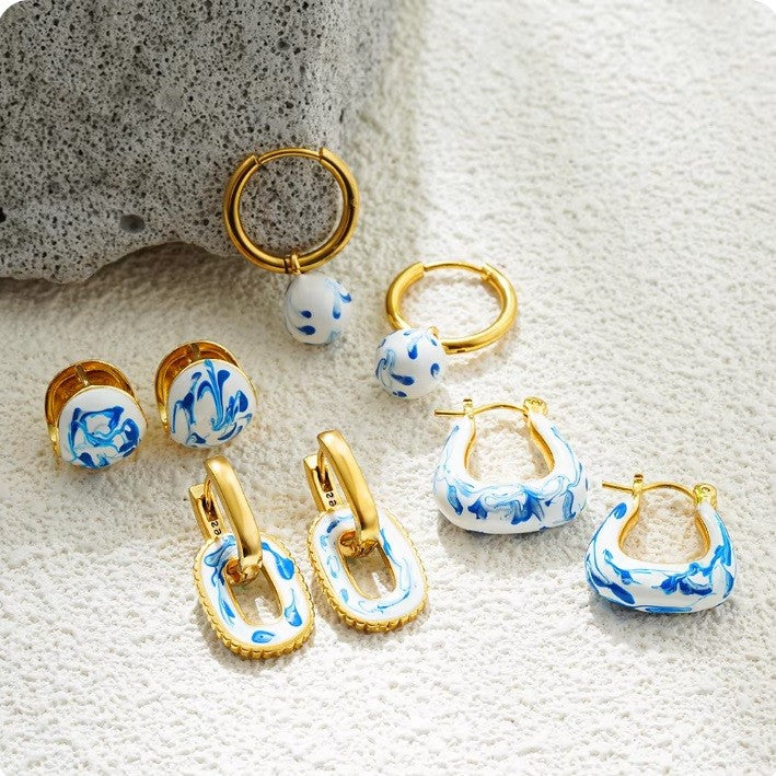 Enamel & Gold Hoops