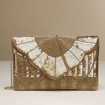 Gold Sequin Beaded Clutch
