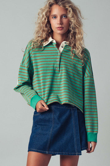 Striped Polo Long Sleeve Top
