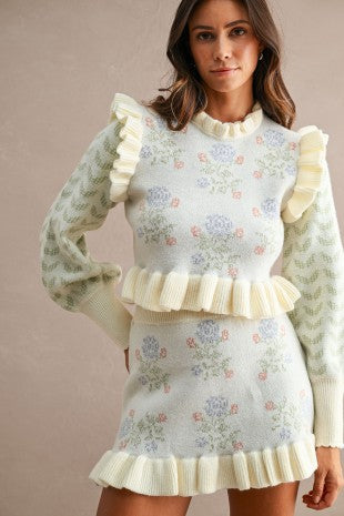 Floral Jacquard Knit Skirt