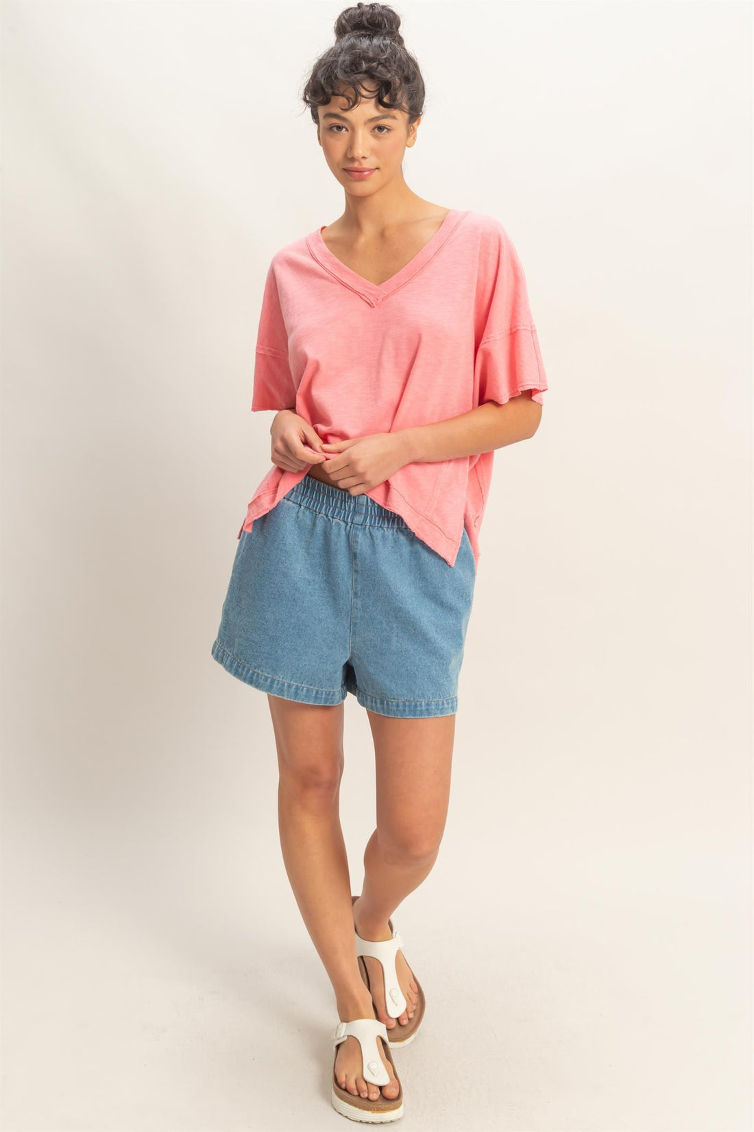 Oversized V-Neck Short Sleeve Top