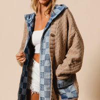 Checker Zip Up Sweater Cardigan