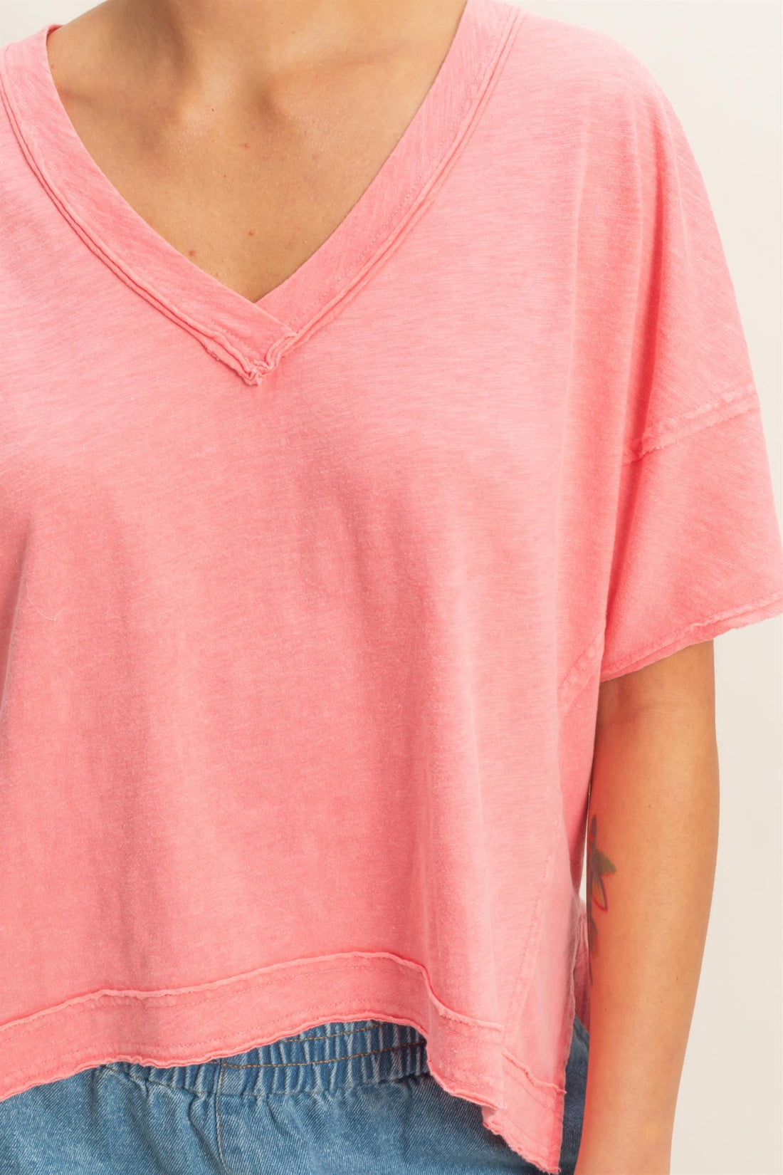 Oversized V-Neck Short Sleeve Top