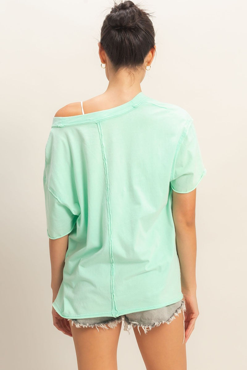Washed V-Neck Oversized Tee