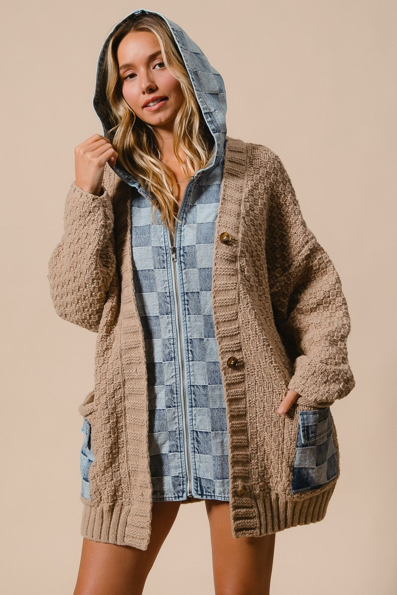 Checker Zip Up Sweater Cardigan