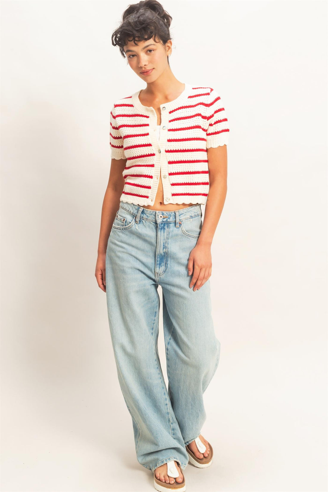 Striped Short Sleeve Cardigan