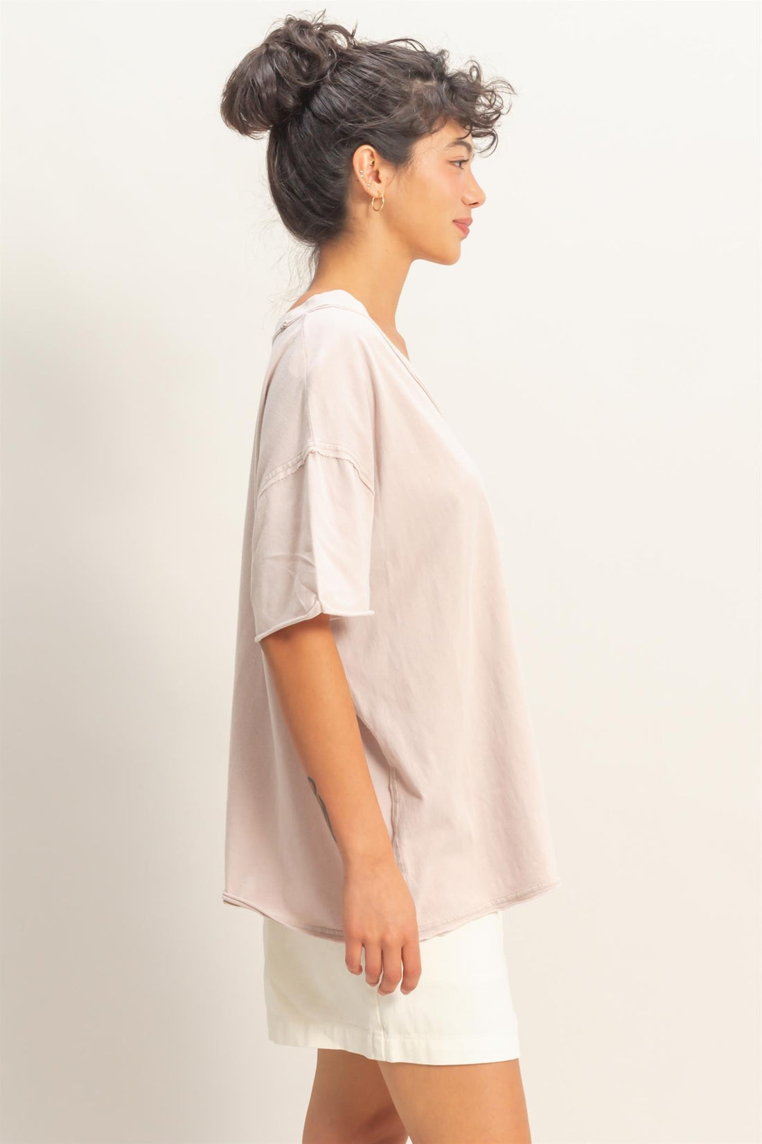 Washed V-Neck Oversized Tee