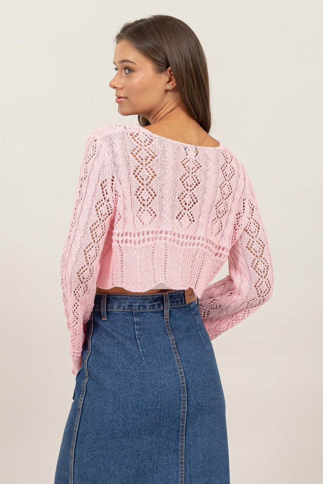 Pointelle Bell Sleeve Crop