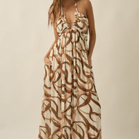 Ribbon Print Tie-Back Maxi
