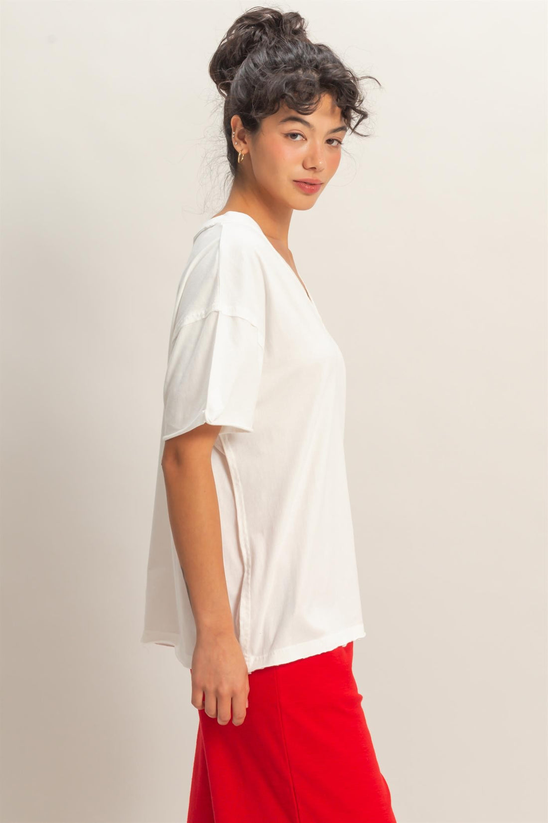 Washed V-Neck Oversized Tee