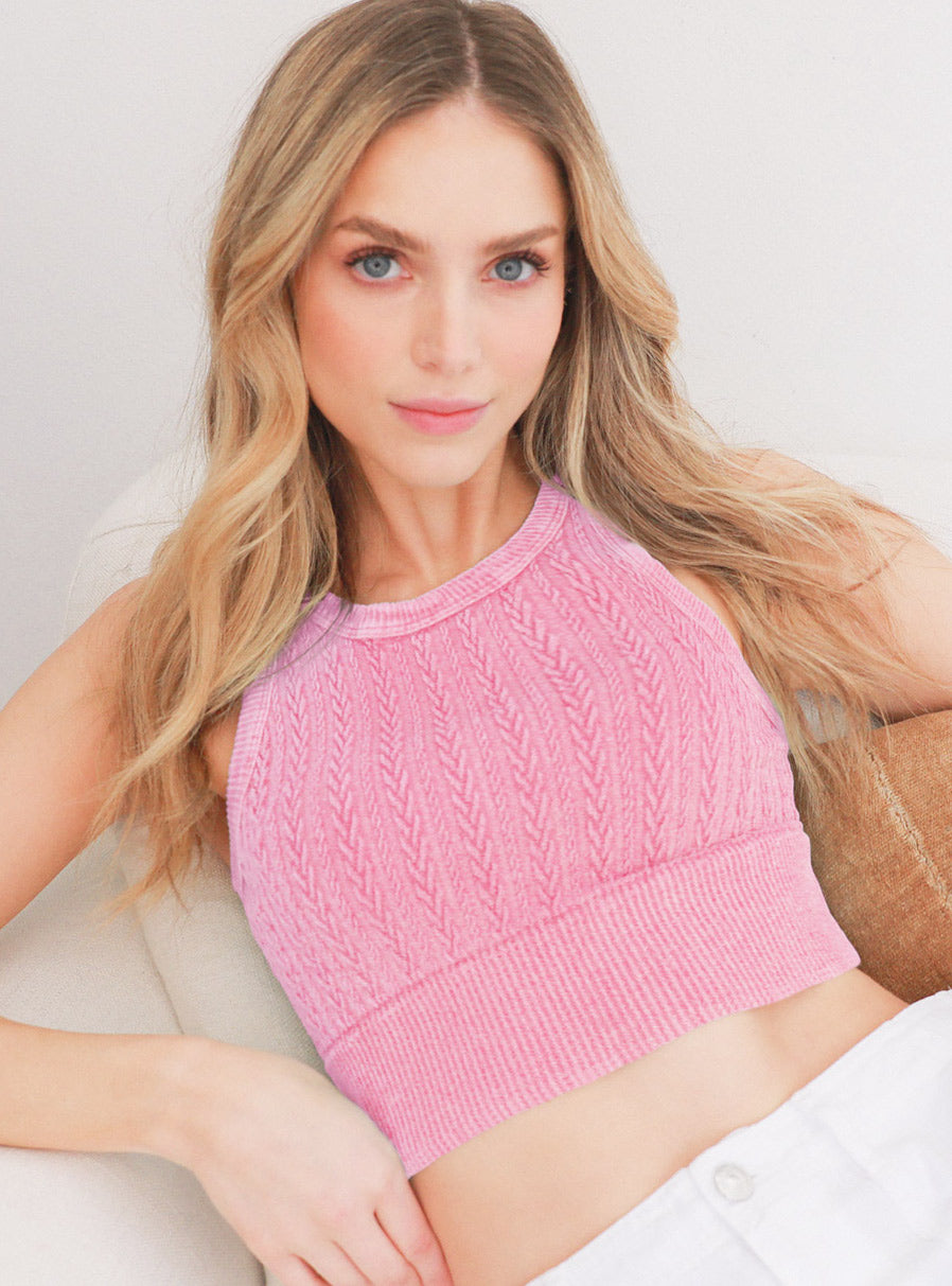 Cable Knit Highneck Crop