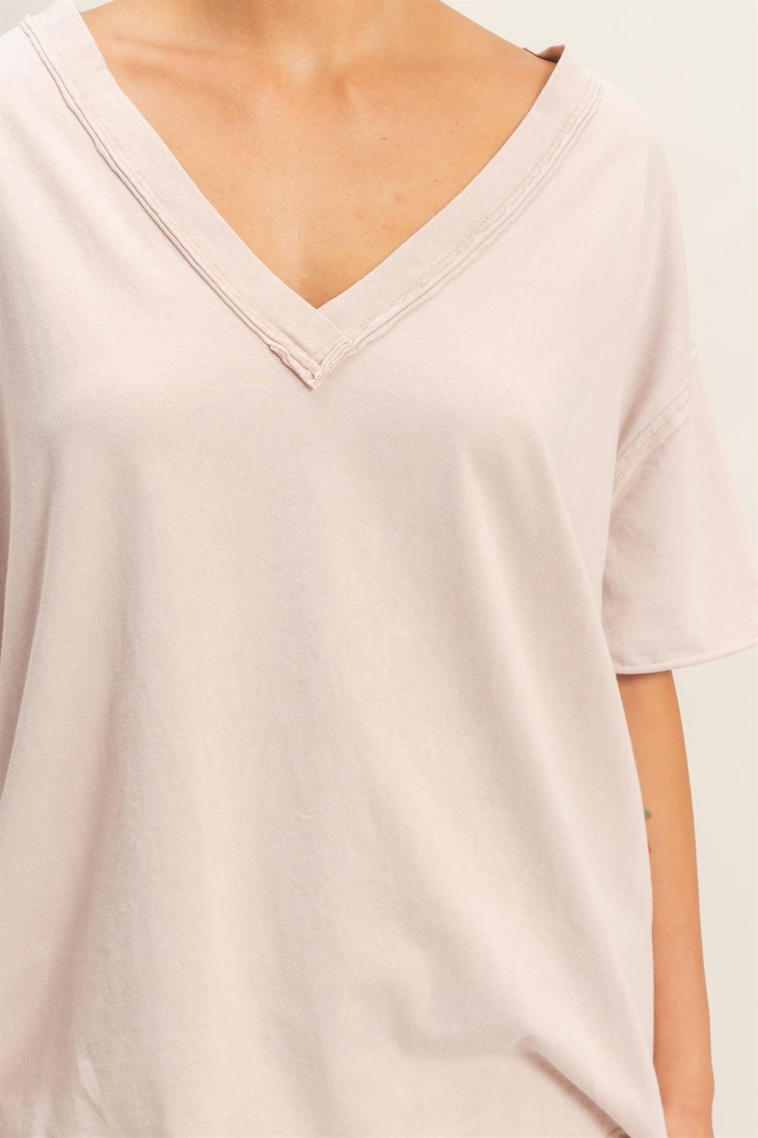 Washed V-Neck Oversized Tee