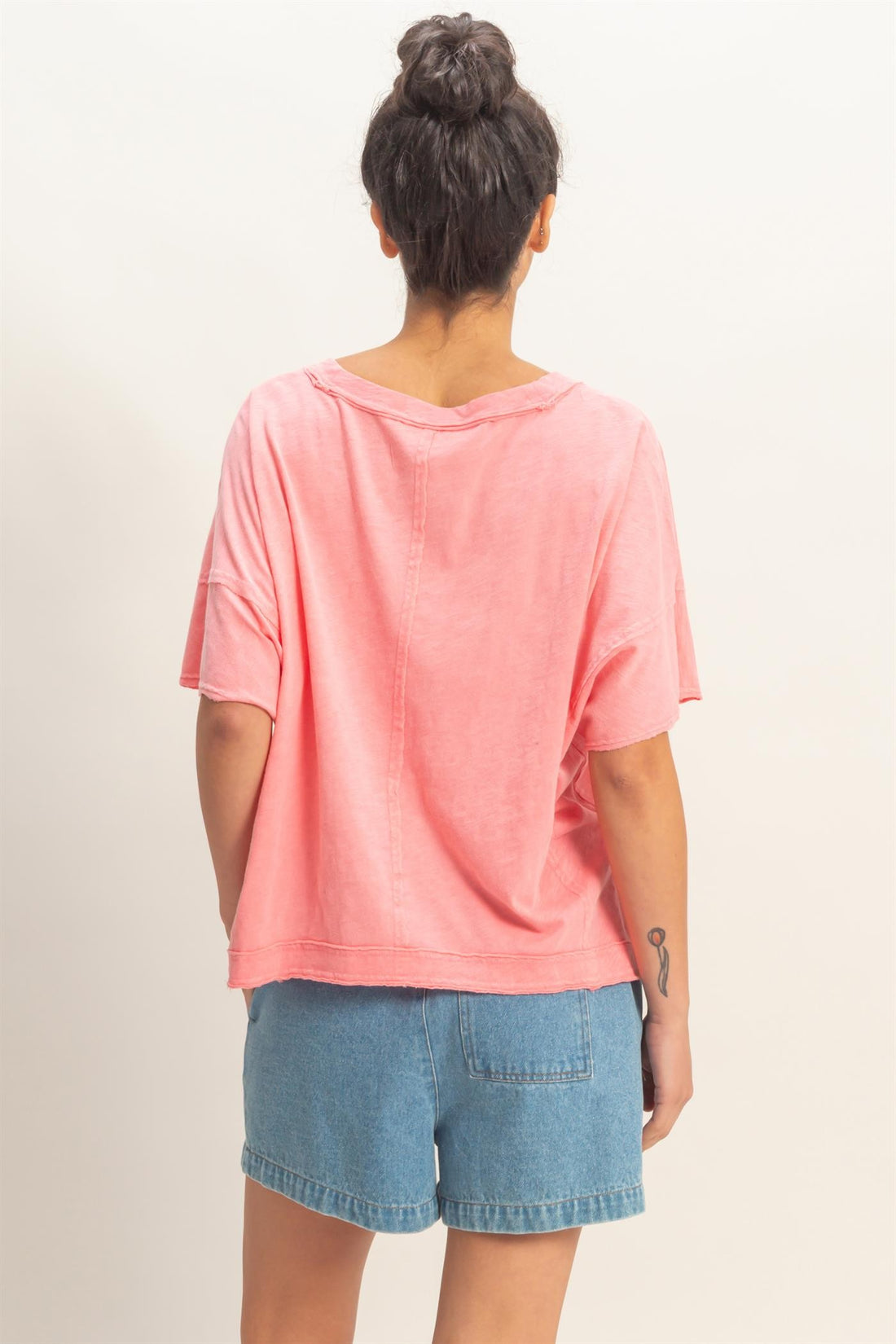 Oversized V-Neck Short Sleeve Top