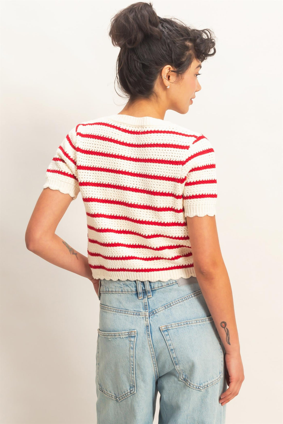Striped Short Sleeve Cardigan