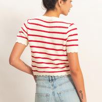 Striped Short Sleeve Cardigan