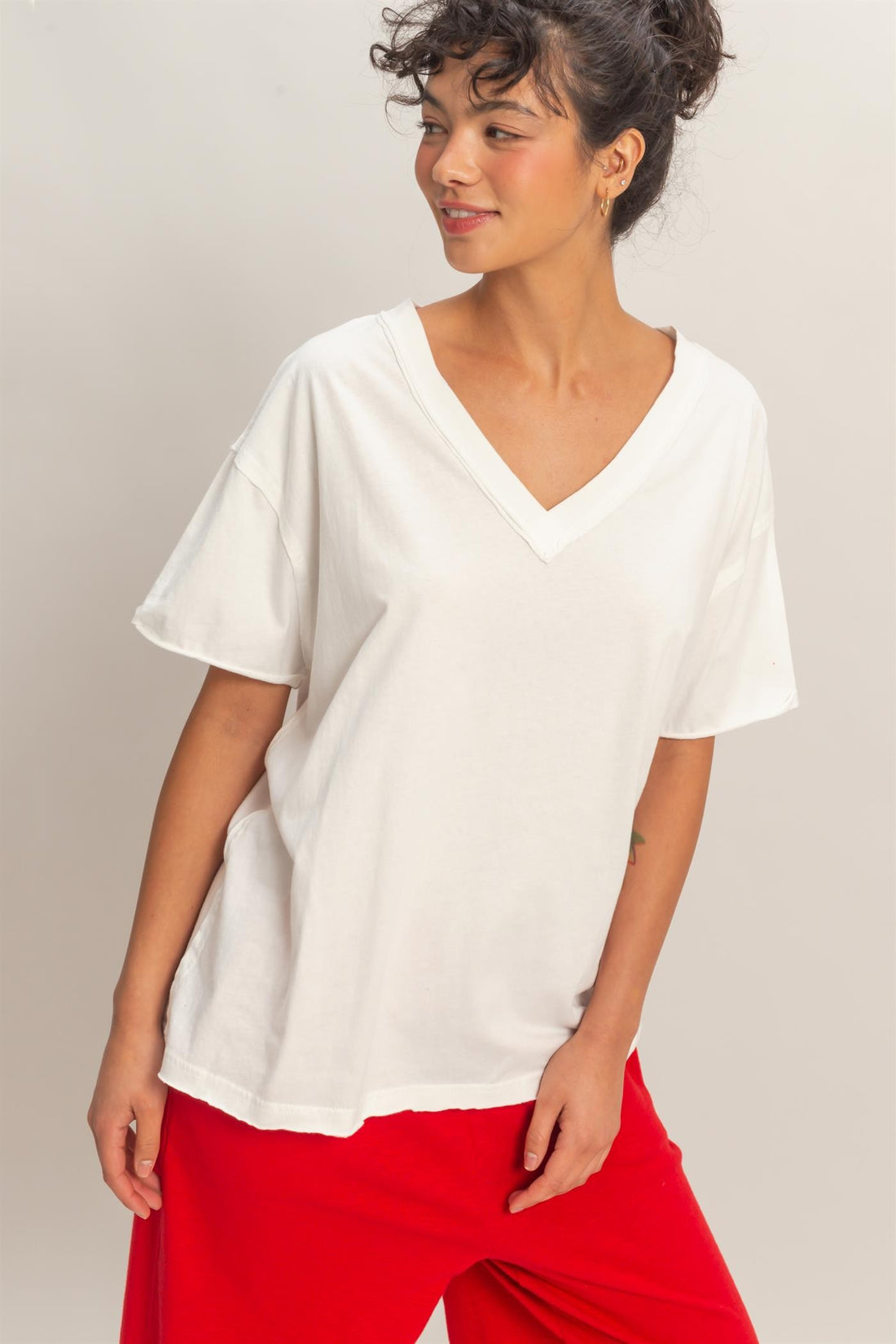 Washed V-Neck Oversized Tee