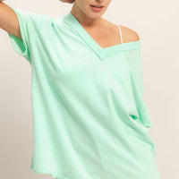 Washed V-Neck Oversized Tee