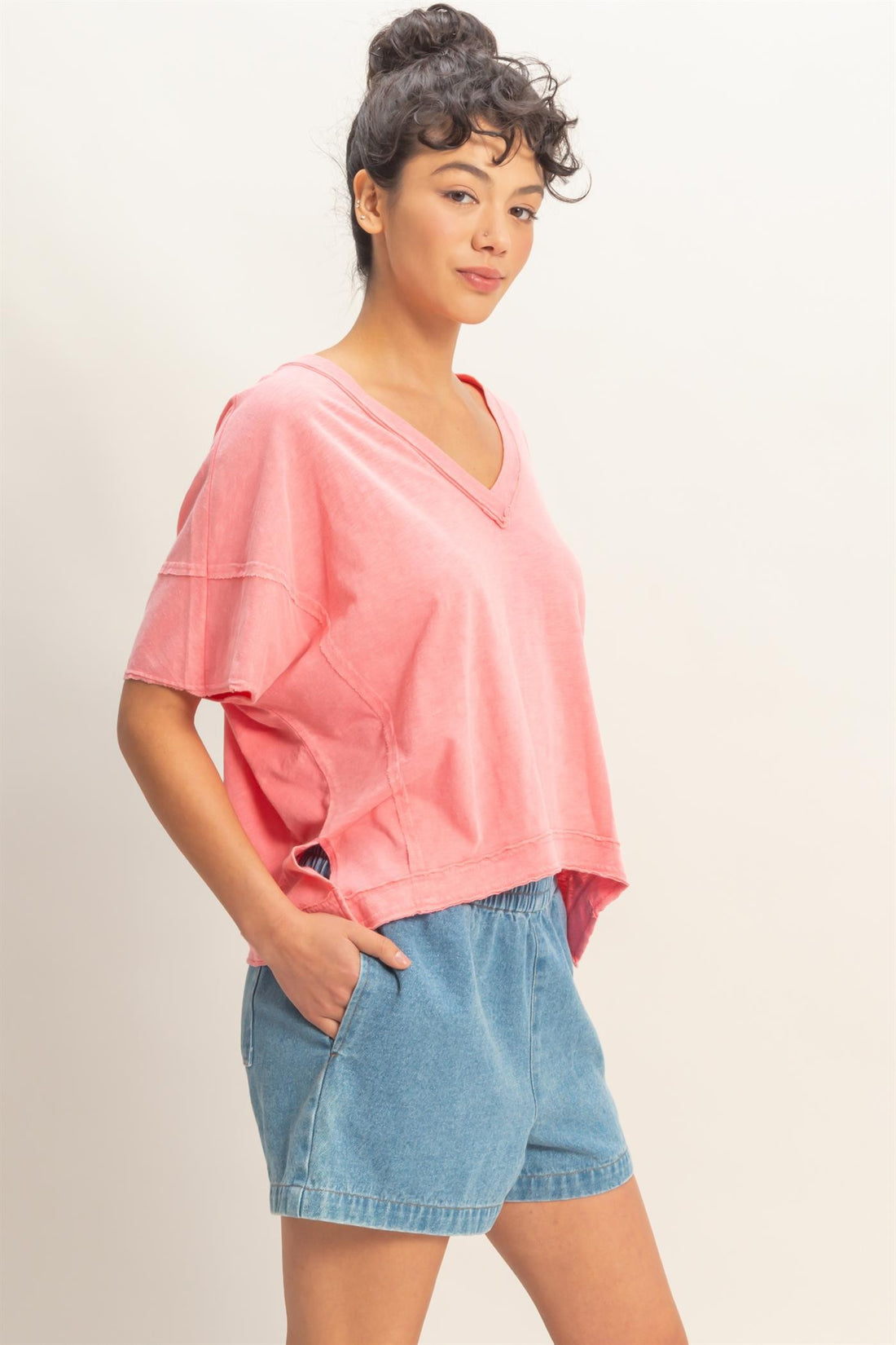 Oversized V-Neck Short Sleeve Top