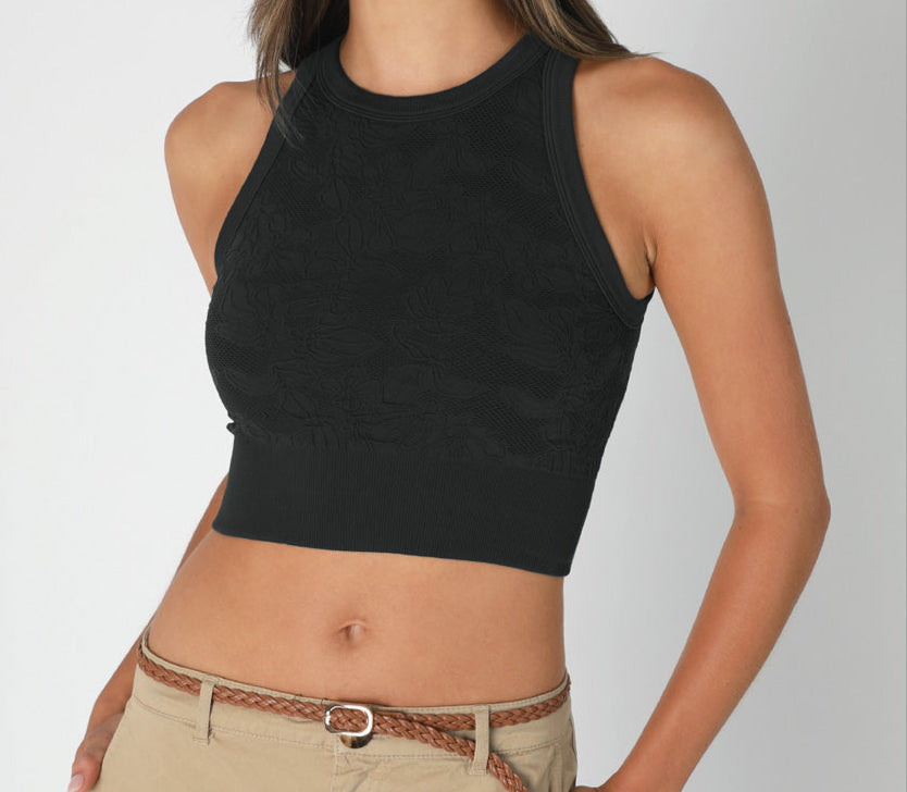 Lace High Neck Crop