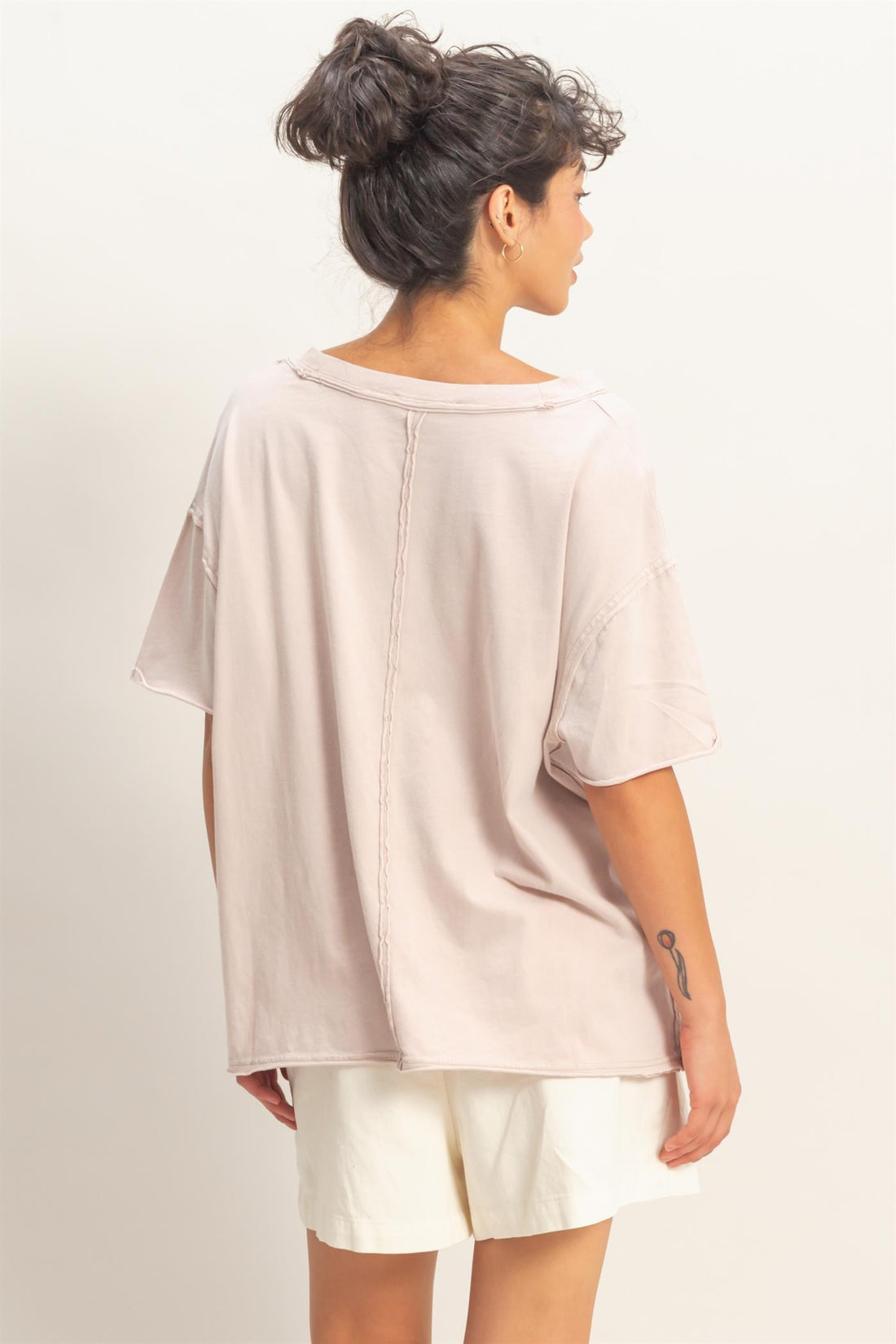 Washed V-Neck Oversized Tee