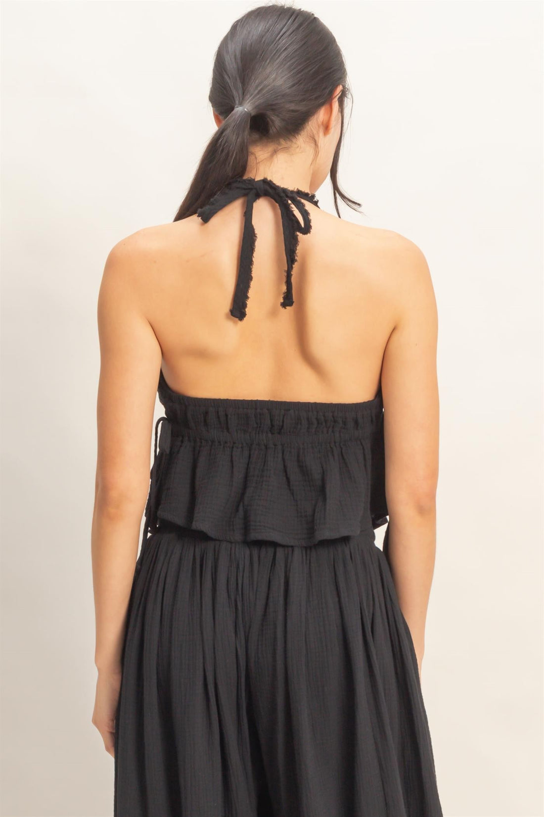 Textured Halter Tie Twist Top