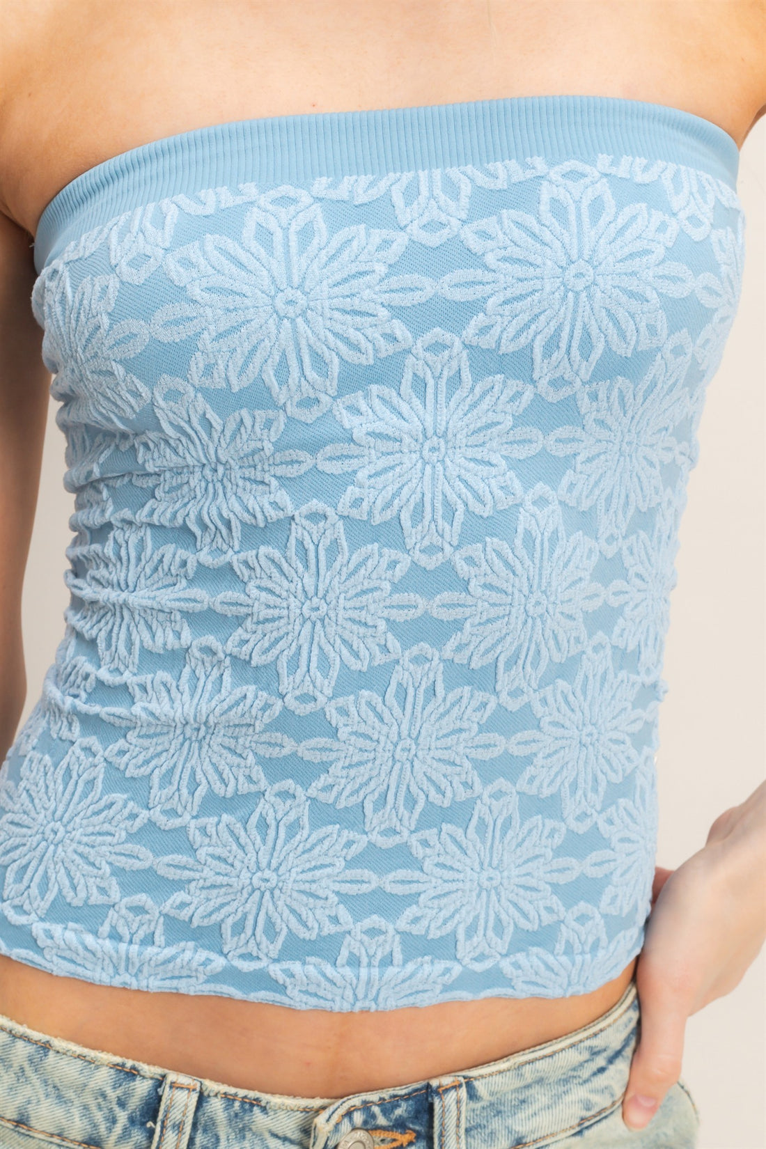 Strapless Jacquard Top