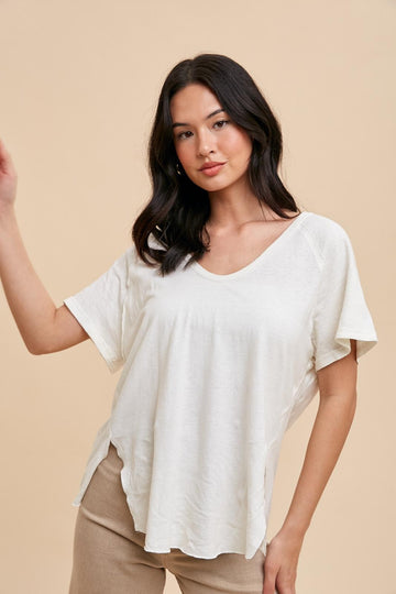 Linen Blend Scoop Neck Tee