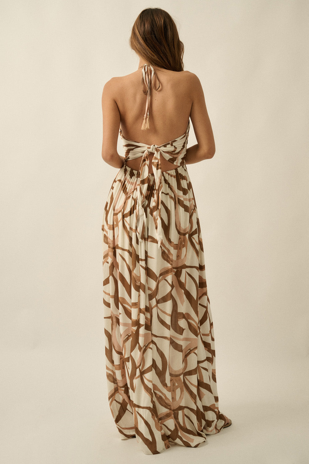 Ribbon Print Tie-Back Maxi