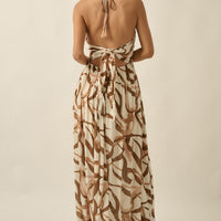 Ribbon Print Tie-Back Maxi