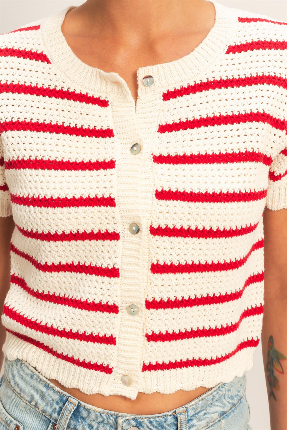 Striped Short Sleeve Cardigan