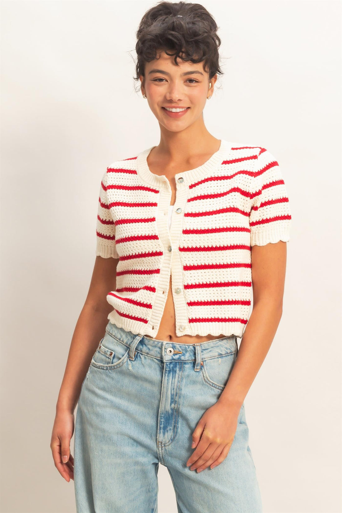 Striped Short Sleeve Cardigan